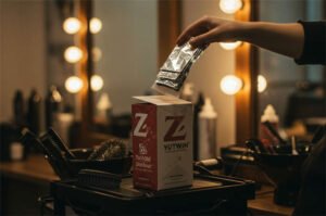 red foils in dark brown hair